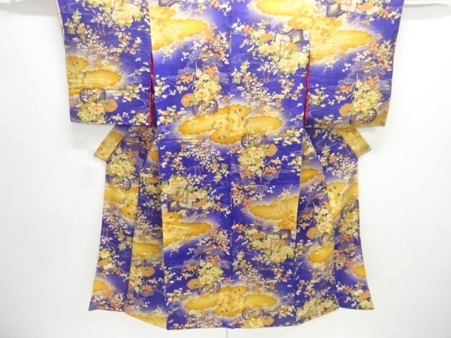 JAPANESE KIMONO / ANTIQUE MON KINSHA KIMONO / FLORAL WHEEL PATTERN
